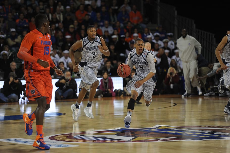 man, run, holding, orange, basketball, players, court, game, competition, sport, ball