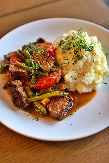 jídlo, večeře, steak, bramborová kaše, brambor, pizza, oběd, Lahodné, restaurace, gurmán, stůl