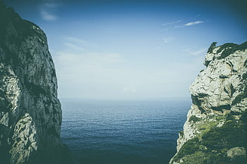 skály, moře, voda, pobřeží, oceán, horizont, nebe, mrak, Příroda, cestovat, Pohled