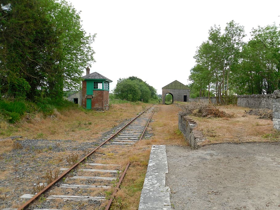 ireland, ballyglunin railway station, county galway, abandoned railway station