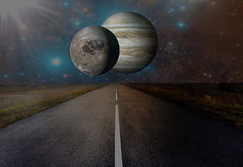 Dos, planetas, medio, foto de la calle, carretera, asfalto, humano, personal, maravilla, búsqueda, para encontrar