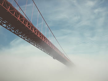 red, steel bridge, white, clouds photography, red steel, white clouds, photography, bridge - Man Made Structure, suspension Bridge, sky, architecture