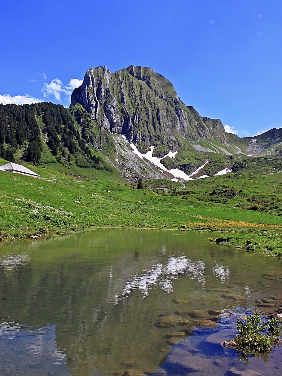 mountain world, bergsee, alpine, nature, landscape, mountains, lake, mirroring, switzerland, swiss mountains, rock