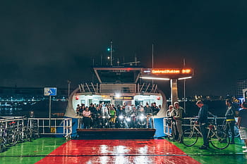 lidé, uvnitř, křižník, bílý, modrý, loď, v noci, dav, noc, světlo, muži