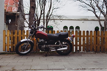 motocykl, motorka, plotový plot, dřevo, chodník