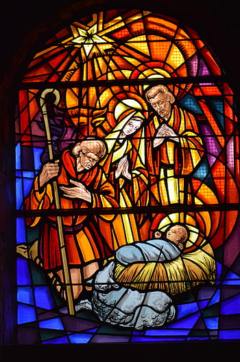 vitrail, la fenêtre, église, Nativité, Noël, Jésus, étoile, Marie, Parents, bébé, crèche
