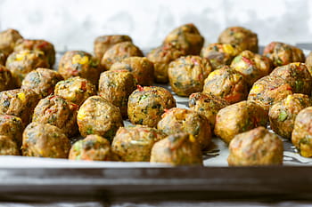 selektivní, zaostřovací fotografie, masové koule, vegetariánský míč, míče, vegetariánský, zdravý, jídlo, oběd, vegan, tradiční