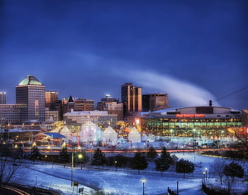 aerial, photography, city, night, St Paul, Minnesota, Ice, Festival, Winter, st paul, minnesota, ice festival