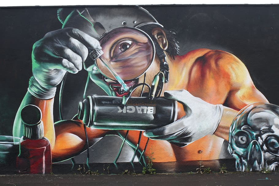 man, holding, black, capacitor painting, capacitor, painting, graffiti, urban, city, science, sprayer