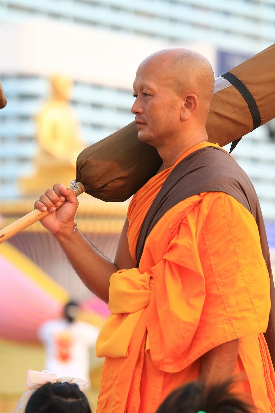 buddhisté, oranžový, roucha, thajské mnichy, buddhismus, Procházka, thai, jíst, phra dhammakaya, chrám, dhammakaya pagoda