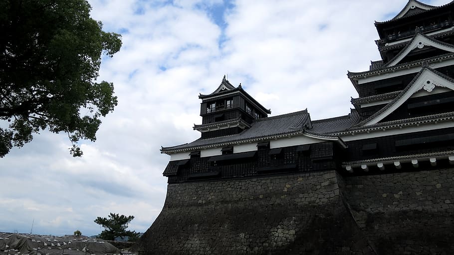 castle, japan, architecture, nippon, building, historical, history, old, tourism, asian, kumamoto