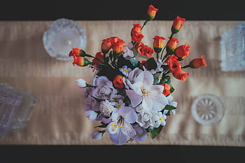 artificial, flowers, table, cloth, display