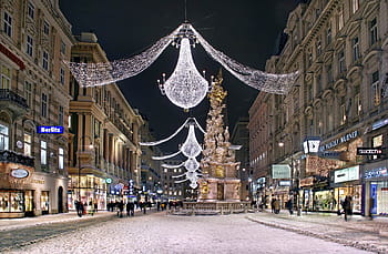 řetězec světla, silnice, Vídeň, příchod, Vánoce, morový sloup, osvětlení, kopat, Zajímavosti, v centru města, sníh