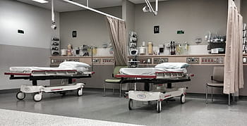 Două, alb, paturi de spital, interior, medical, cameră, spital, a e, de urgență, salon de spital