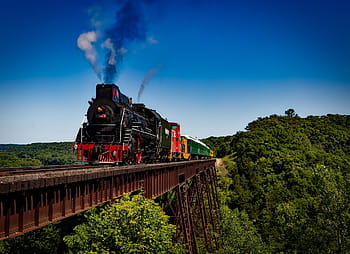 写真、 黒、 白、 蒸気機関車、 茶色、 金属橋、 撮影、 昼間、 電車、 機関車、 旅行