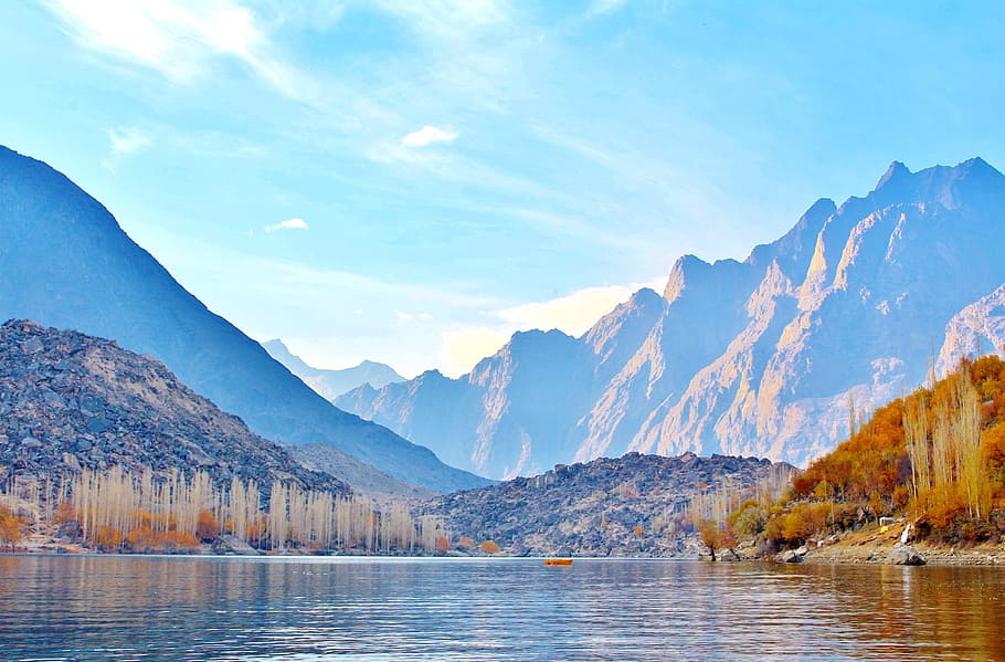 mountain range, body, water, daytime, Tree, Lake, Pakistan, Nature, Landscape, forest, travel