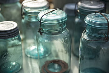 diversi barattoli di vetro, chiaro, bicchiere, vasetti, bottiglie, vaso, bottiglia, laboratorio, variazione, nessuno, scienza