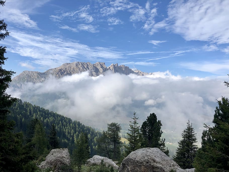 latemar, Jižní Tyrolsko, dolomity, krajina, nebe, Itálie, mraky, panoráma, hory, Příroda, turistika
