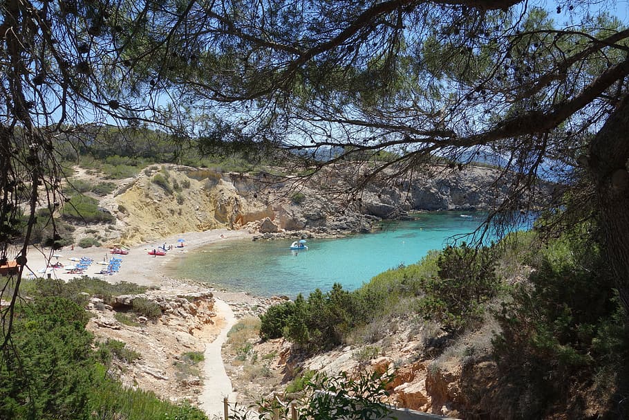 Ibiza, pláž, středomoří, balearic, oceán, slunný, eivissa