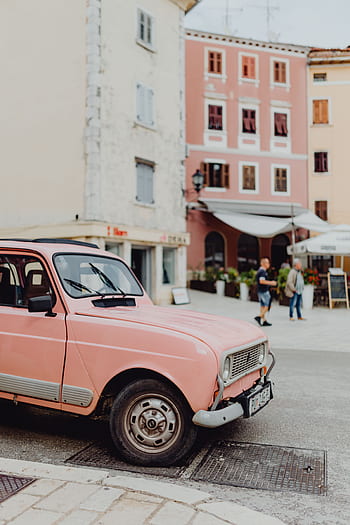 4, antigo, vintage, clássico, Europa, rua, cidade, carro, Rosa, Renault, Rovinj
