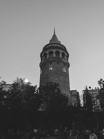 grayscale photography, lighthouse, gray, concrete, structure, Galata Tower, Istanbul, Turkey, architecture, people, black and white
