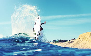 muž, bílý, surf, moře, oceán, voda, vln, Příroda, vysočina, hora, krajina