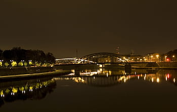 fiume, Cracovia, Polonia, notte, paesaggio, Wisla, città, acqua, architettura, la città vecchia, ponte