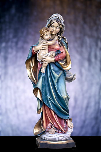 religious decor, art statue, mary with child jesus, statue, christianity, jesus, holy mother, jungfau maria, virgin mary