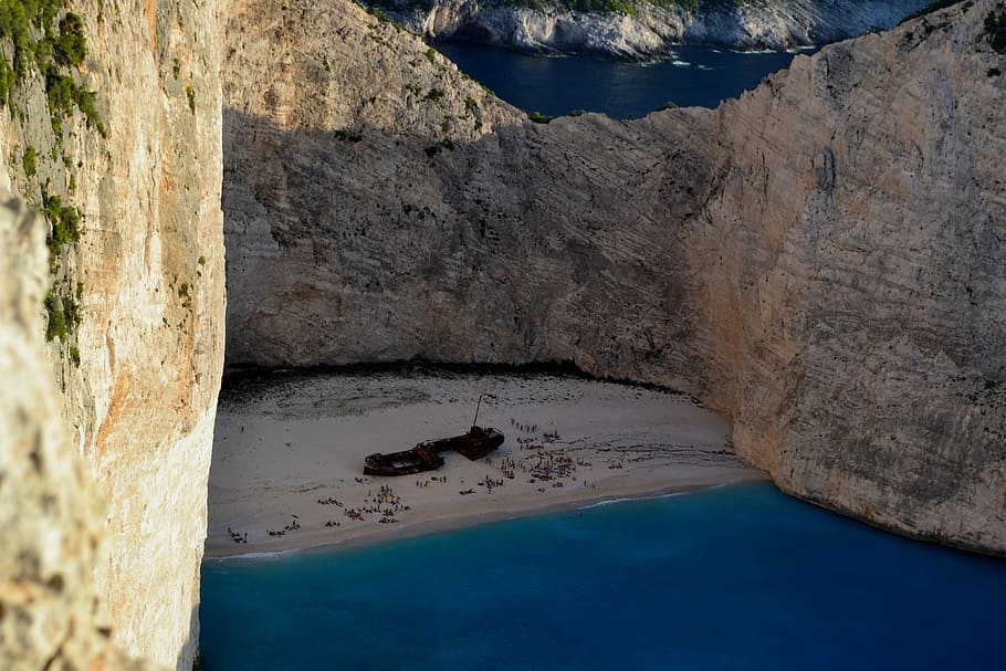 moře, Řecko, zakynthos, skály, tyrkysový, voda, letní, krajiny, vrak, zátoka vraku, scén