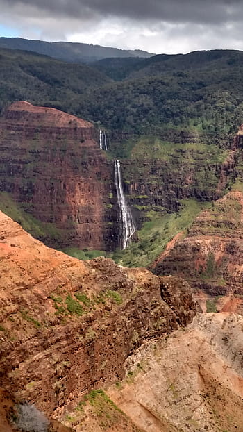 kauai, hawaii, waimea, kokee, perjalanan, pemandangan, air terjun