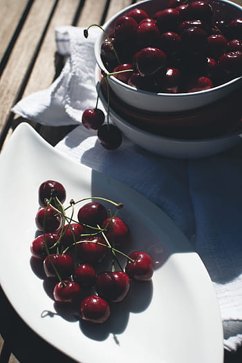 verse kersen buiten, vers, kersen, buiten, detailopname, fruit, rood, zomer, eten en drinken, kers-, versheid