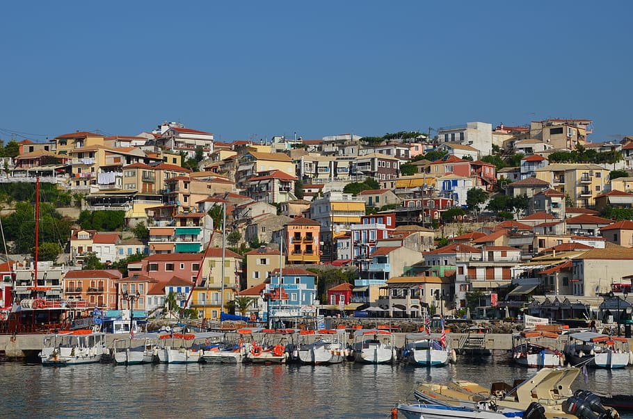 člun, tělo, voda, parga, epirus, Řecko, moře, přístav, přístavní město, moře, exteriér budovy, Dům