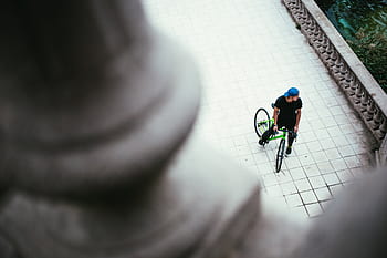 oben, Fahrrad, Person, Reiten, kreativ, über, Radfahren, Sport, Übung, pendeln, Transport