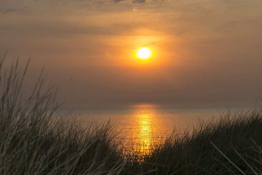 Sunset, Setting Sun, Water, Sea, sun, landscape, nature, air, reflection, netherlands, scenics