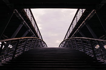 staircase photo, silver, stair, bridge, view, architecture, structure, footbridge, stairs, sky, bridge - man made structure