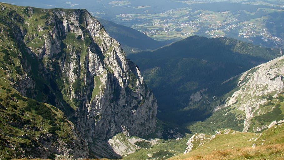 hory, propasti, tatry, útes, údolí, krajina, pohled shora, složit, hora