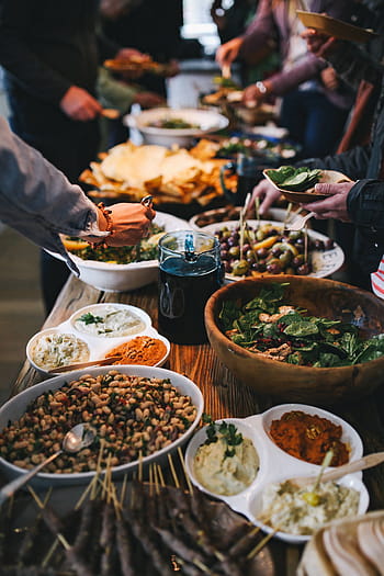 mesa de banquete, completo, Comida, pessoas, banquete, mesa, piquenique, alimentação, refeição, jantar, rico