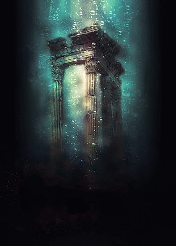 Antiquität, Gebäude, Wasser Illustration, unter wasser, Fantasie, Mystiker, digitale Schöpfung, digitale Manipulation, Archäologie, Geschichte, uralt