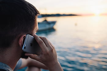 モバイル、 電話、 男、 手、 海、 携帯電話、 白人、 夏、 水、 技術、 iphone