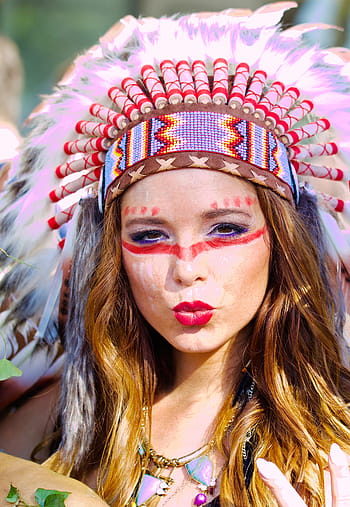 žena, rodák, americký kostým, makeup, člověk, pouliční přehlídka, portrét, indiánů, jarní šperky, kultur, domorodé kultury