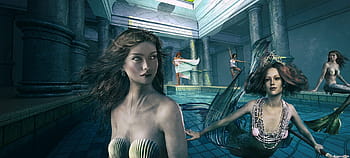 mermaids illustration, mermaids, women, mermaid, woman, female, water, water creature, swim, fantasy, siren