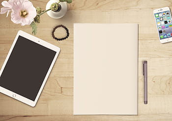 white, ipad, table, paper, tablet, mobile phone, flower, pen, wooden table, decoration, note