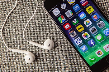 close, shot, mobile, iphone 6 smartphone, apple earphones, Close up shot, iPhone 6, smartphone, Apple, earphones, technology