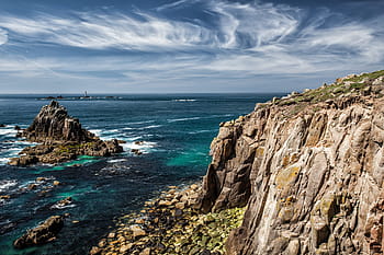 výstřel, skalní útvary, Anglie., zachytil, kánon 5, 5 d, pobřežní, Skála, formací, cornwall, Anglie