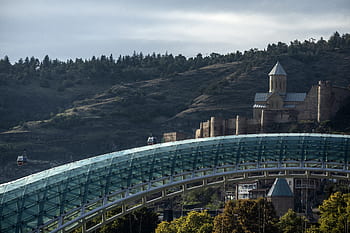 tbilisi, bridge, georgia, river, city, architecture, modern, kura, travel, landscape