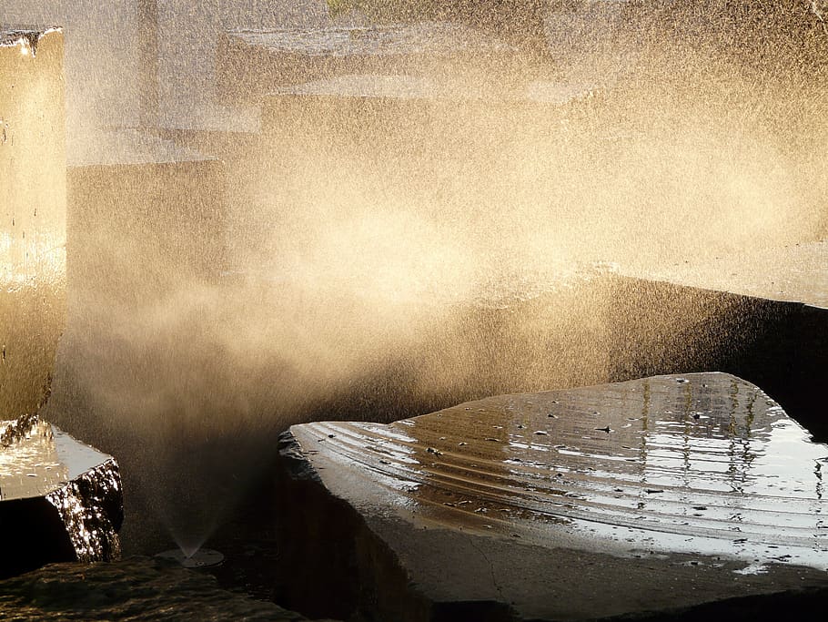 fountain, atomization, light, backlighting, water, inject, wet, sunlight, water feature