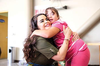 woman, hugging, girl, white, wall, kid, children, happy, people, person, child