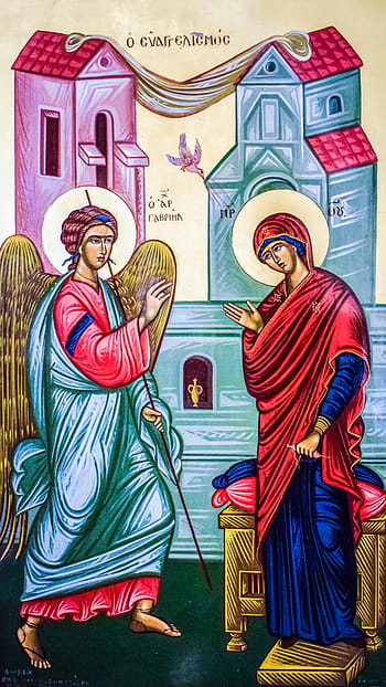 anděl, svatý ilustrace, zvěstování, Panna Maria, archanděl gabriel, ikona, malování, byzantský styl, náboženství, ortodoxní, kostel