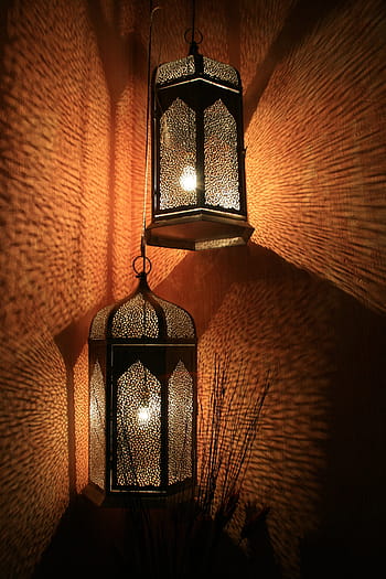 two, turned, candle lanterns, lanterns, lamps, decorative, diffused light, reflecting light, interior, wall, lights