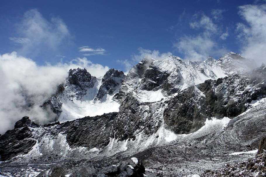pamir, tajikistan, landscape, mountains, snow, nature, rocks, sky, clouds